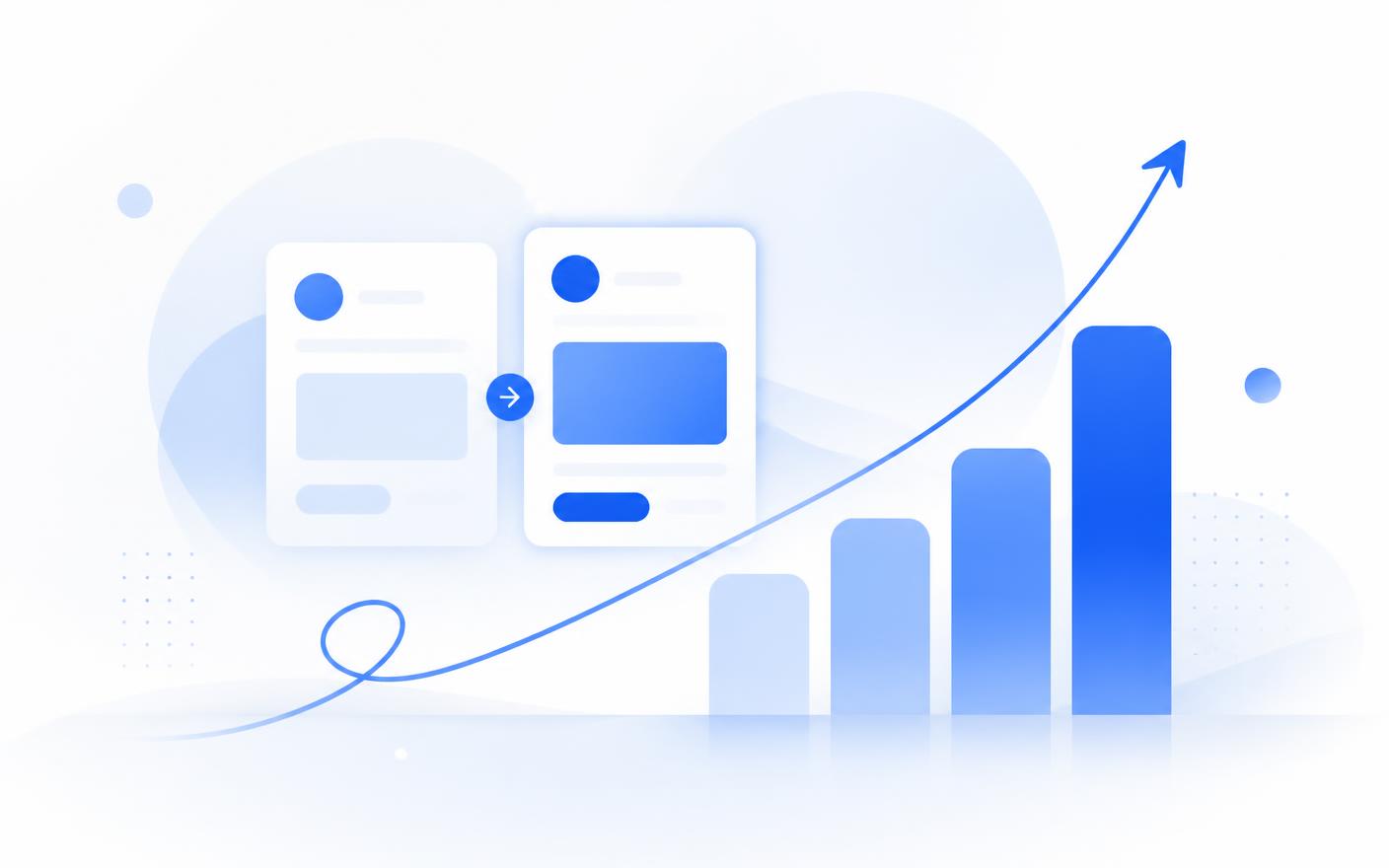 Abstract A/B test panels and rising bars illustration representing growth optimisation